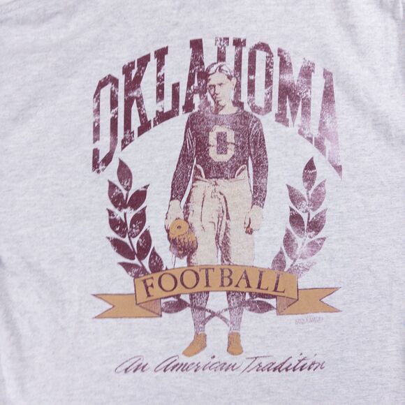 Vintage Oklahoma Football Single Stitch Mockneck L USA Made 90s Gray Tee - Picture 3 of 9